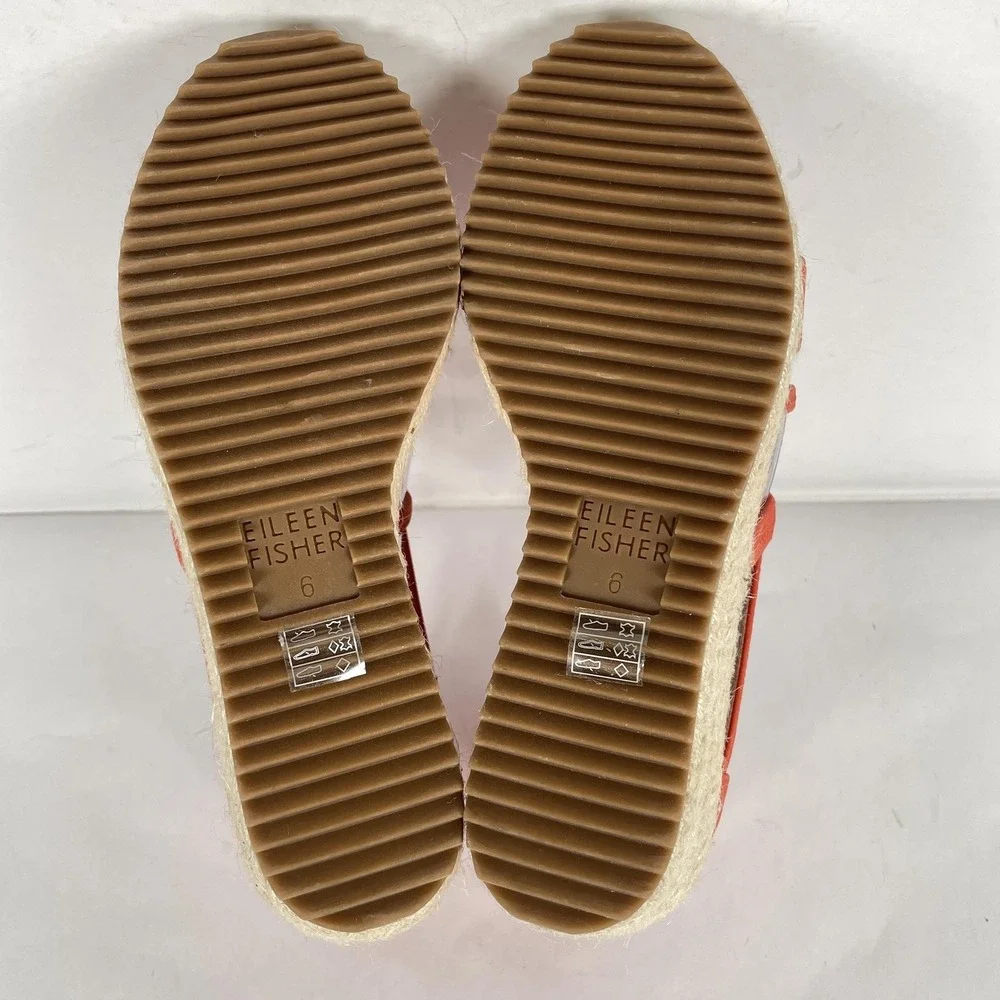 Eileen Fisher Shoes Womens Size 6 Red Nubuck Espadrille Wedge Sandals Strappy